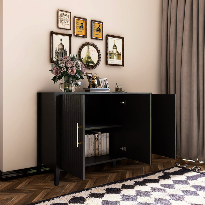 Armoire de rangement à trois portes avec poignées en métal, Noir