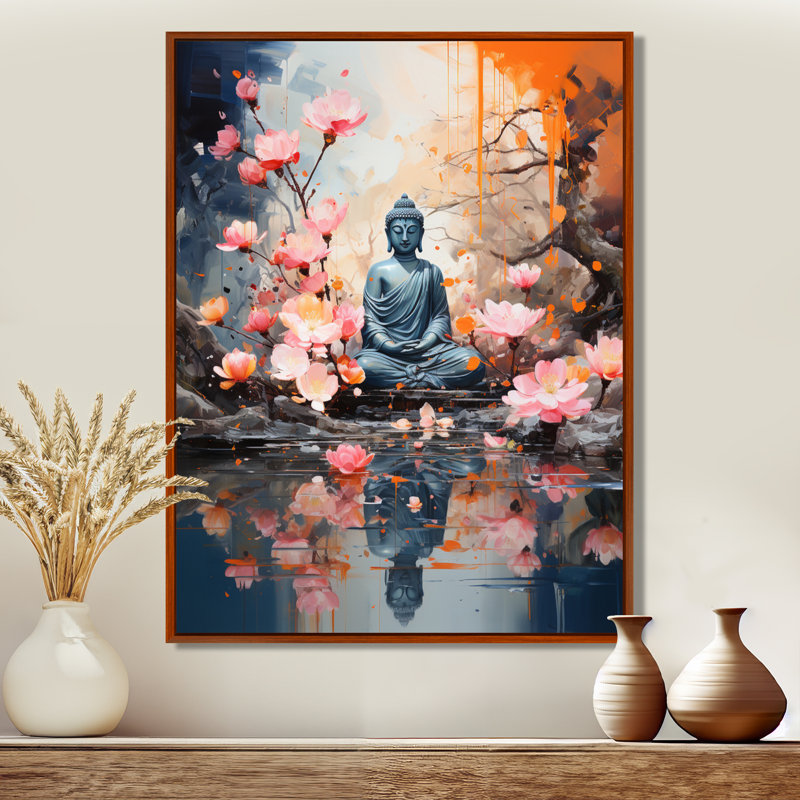 Floral Buddha In Meditation I sur impression sur toile, H 40 po x l 30 po x P 1,5 po, Cadre flottant brun
