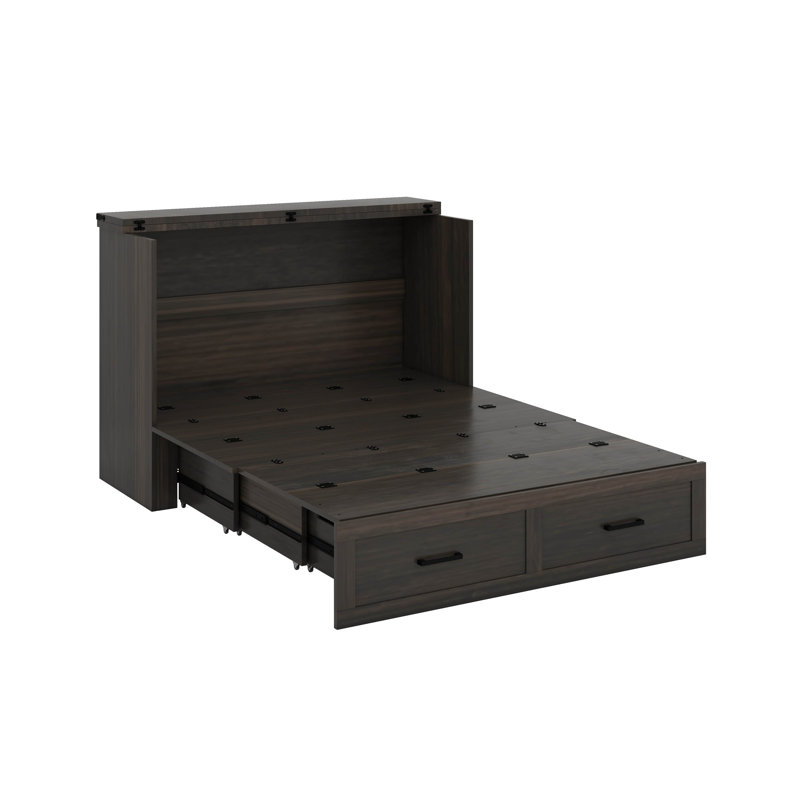 Grand lit escamotable, lit pliable avec station de charge et tiroir de rangement, armoire de lit plateforme Farmhouse