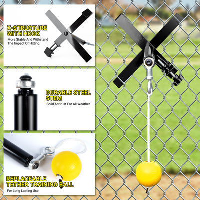 Balançoire portative de baseball portative avec balle attachée, système d'entraînement de frappeur / frappeur de qualité supérieure pour le baseball et la balle molle, installation facile sur la barrière de frappe, entraîneur de balançoire avec r