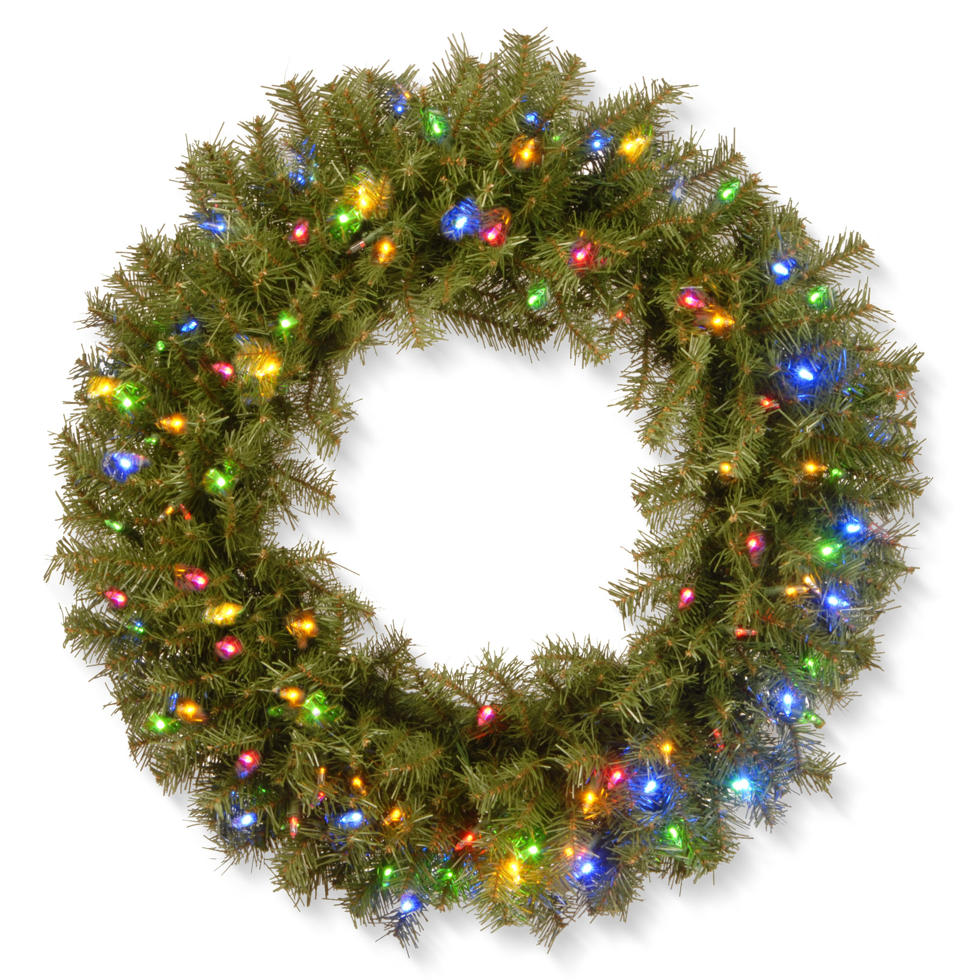 The Holiday Aisle® Norwood Fir Wreath with Battery Operated Multicolor LED Lights, 30" H x 30" W x 4.5" D
