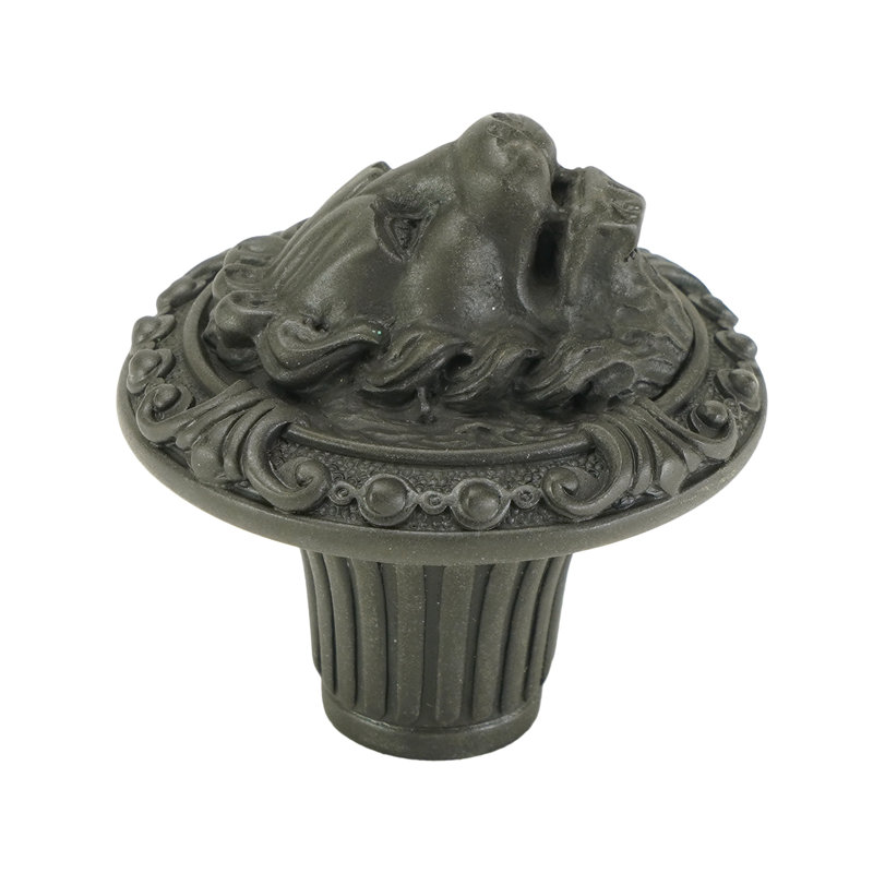 LION IN WINTER KNOB; ANTIQUE NICKEL, Matte Black