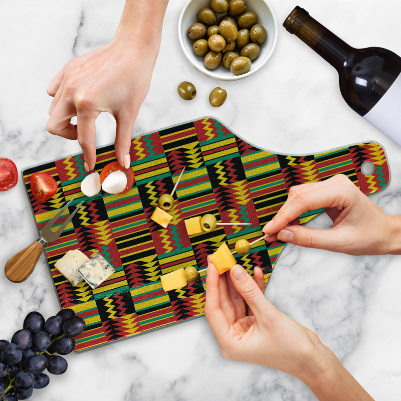 Ambesonne Kente Pattern Tempered Glass Cutting Board Zimbabwe Multicolor