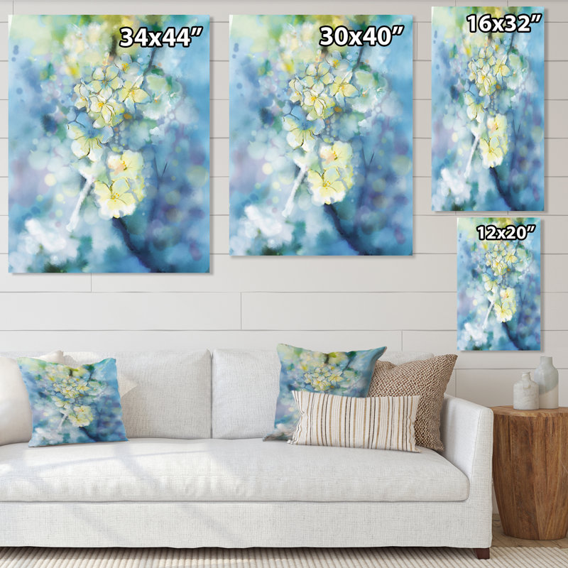 Gricot blanc abricot fleurs - décoration murale traditionnelle sur toile, H 20 po x l 12 po x P 1 po, Toile tendue