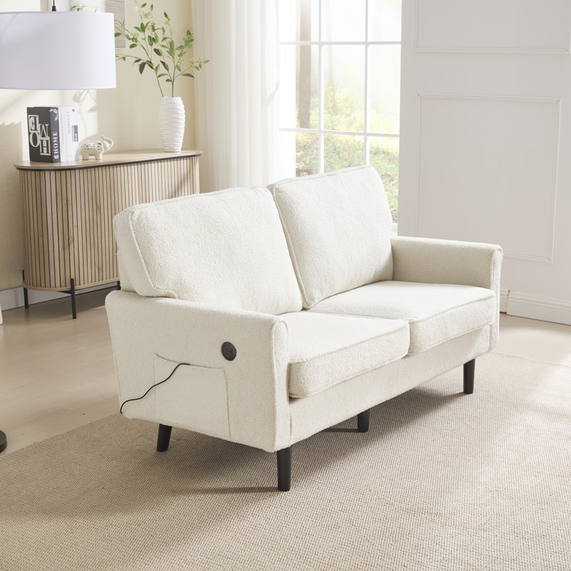 Canapé-lit Kole avec port USB et housse de coussin amovible Kole, Beige, Beige Boucle