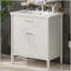 Meuble-lavabo de 31 po avec lavabo, portes à fermeture en douceur, tablette réglable, conception incurvée et pieds en bois d'hévéa durables-1634228538