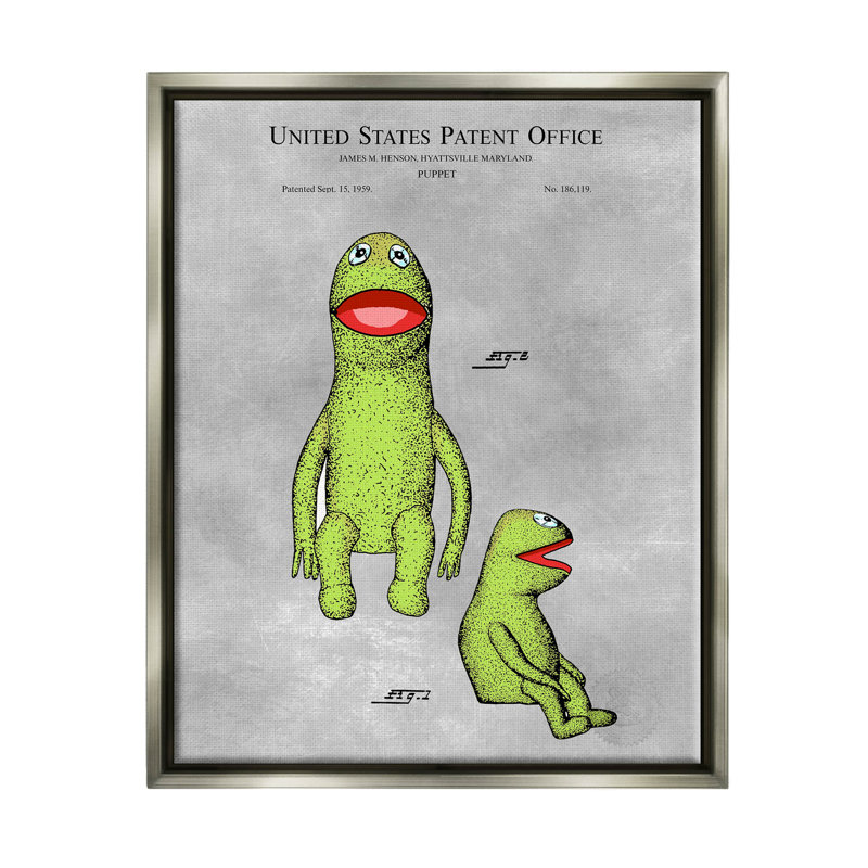 «Vintage Frog Puppet Diagram» par Karl Hronek - impression sur bois, H 14 po x l 11 po x P 1,5 po, Cadre flottant gris lustré