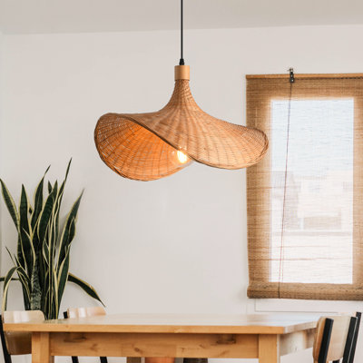 1 - Light 20.4" Boho Hand-Woven Natural Rattan Geometric Pendant Light