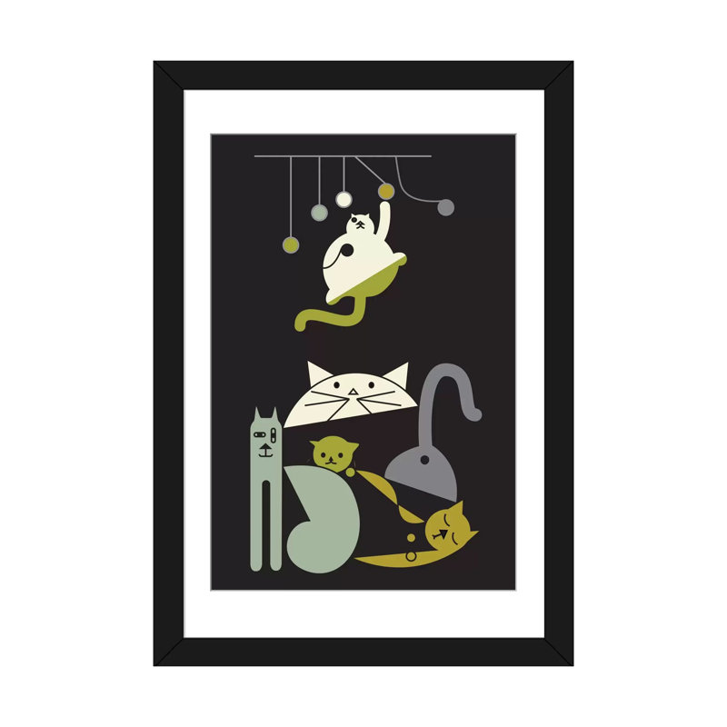 Chats par Fatowl - impression sur toile tendue, H 32 po x l 24 po x P 1 po, Papier d'art encadré noir, Blanc