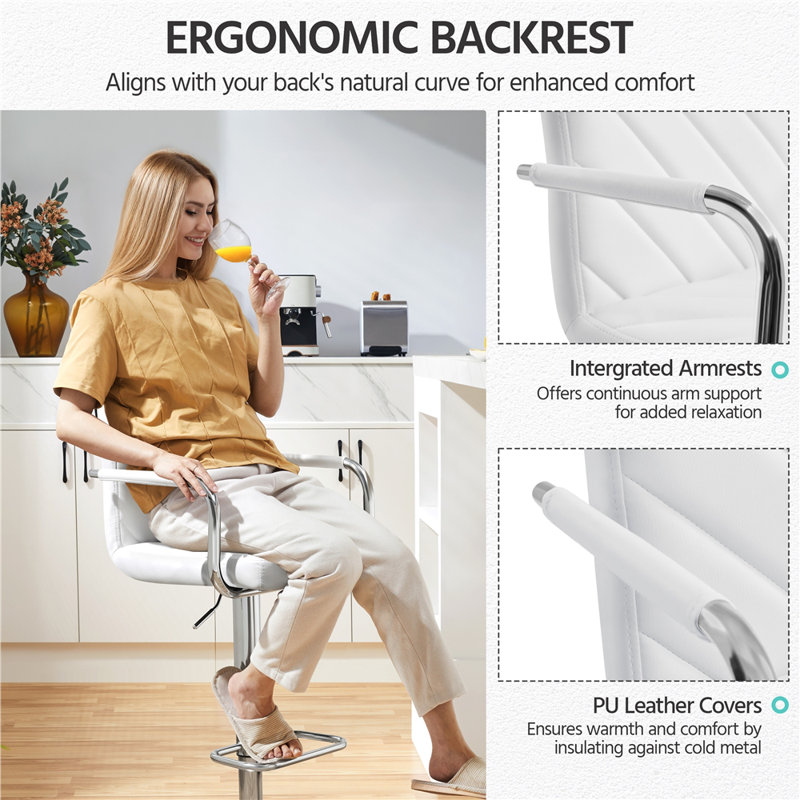 Height Adjustable Swivel Bar Stool , White, Yes