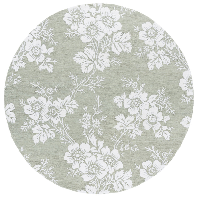 Tapis floral en laine touffeté à la main et en viscose, Rond 6 pi