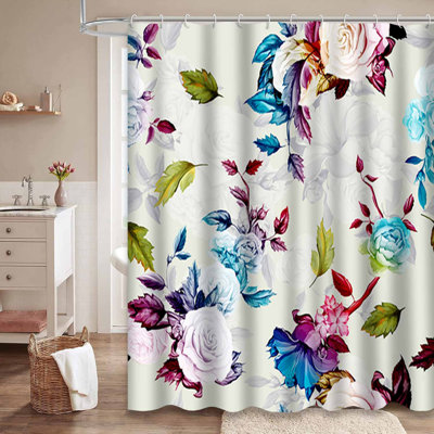 Rideau de douche imperméable à motif aquarelle et pivoine rétro avec 12 crochets