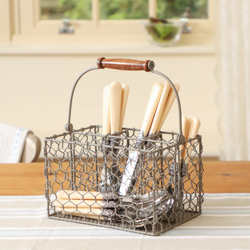 Metal Flatware Caddy, Grey