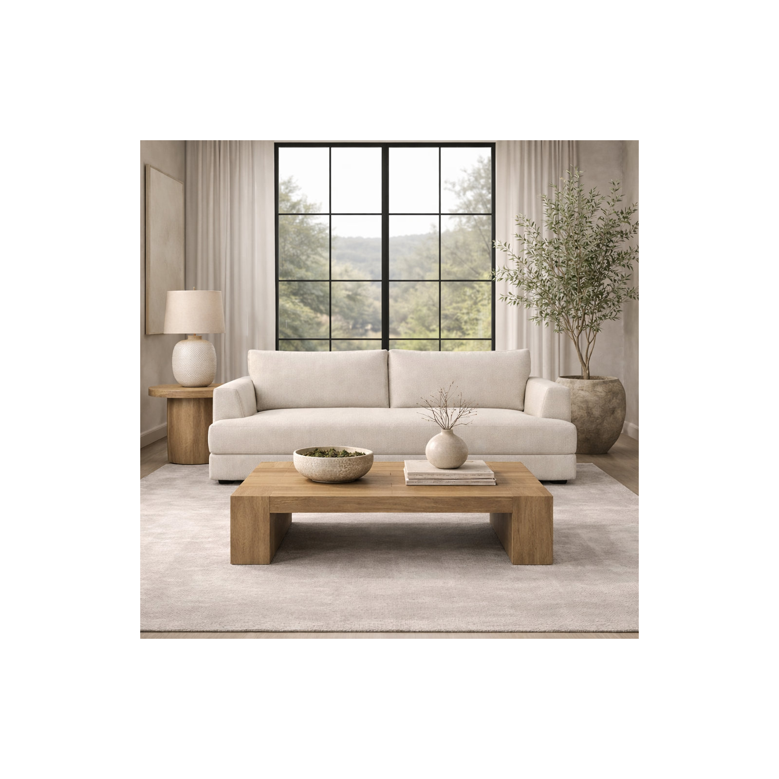 Laguna 96" Upholstered Sofa, John Sepia Performance Linen Blend