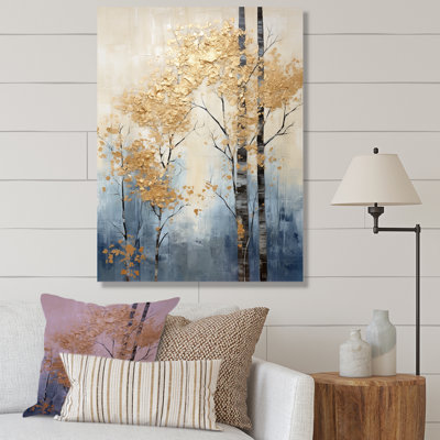 Minimalisme, or et bleu, scène d'arbres II, reproduction d'art sur toile