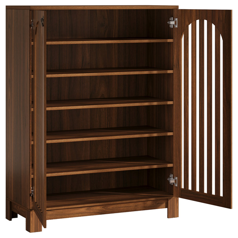 Wooden 6-Tier Shoe Storage Cabinet with Louver Doors, Adjustable Shelves for Entryway, Living Room, Bedroom, Oak, Dark Brown