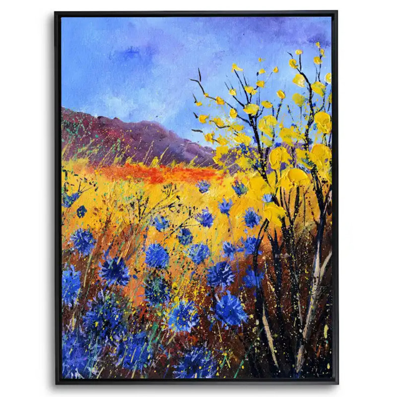 Bleu bleuet par Pol Ledent - Peinture, Toile avec cadre flottant noir, Pas de tapis, H 26 po x l 20 po