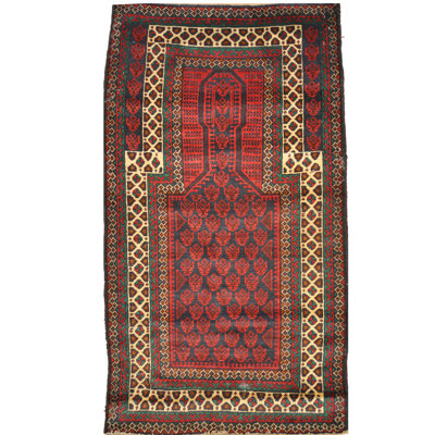 Tapis décoratif en laine rouge noué à la main balouchi rouge de conception unique 2 pi 8 po x 4 pi 10 po
