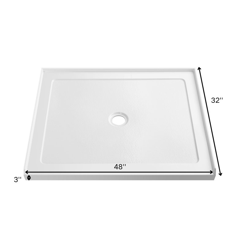 Base de douche 48 po x 32 po, bac à douche rectangulaire en acrylique avec plancher antidérapant, drain central, seuil bas, installation en alcôve