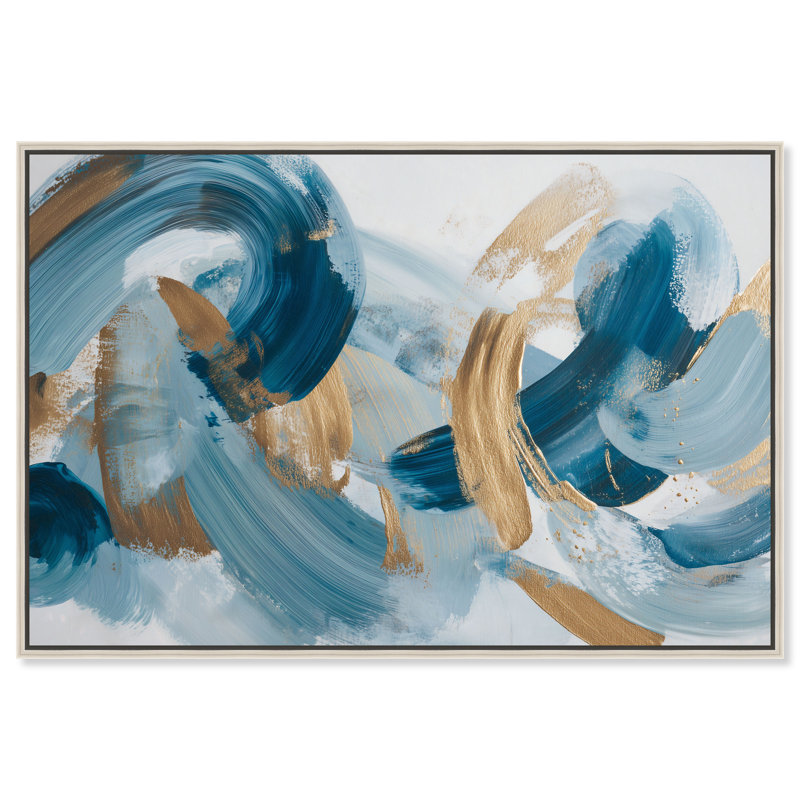 "Blue Tide III", reproduction d'art acrylique encadrée bleue et dorée par Art Remedy, cadre blanc, 30 x 20, H 21 po x l 31 po