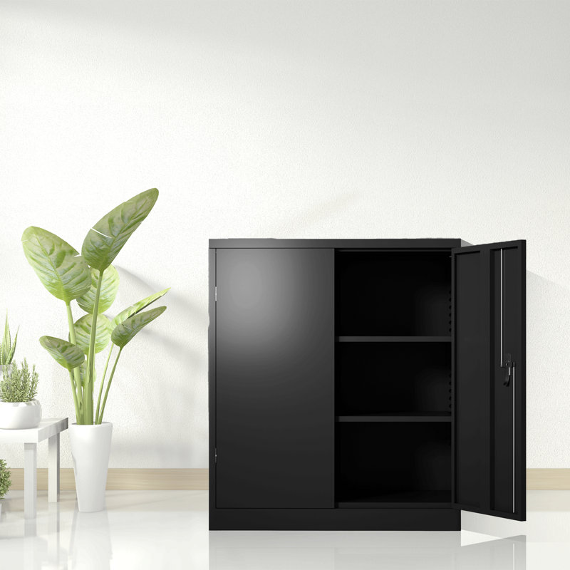 Metal Storage Cabinet With 2 Doors And 2 Shelves, Lockable Steel Storage Cabinet For Office, Garage, Warehouse