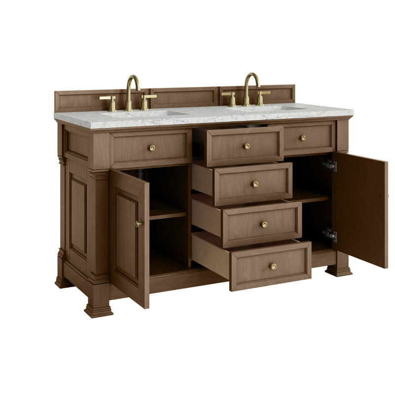 Meuble-lavabo double l 60 po Brookfield, Perle jasmin éternelle, Pacanier, À entraxe
