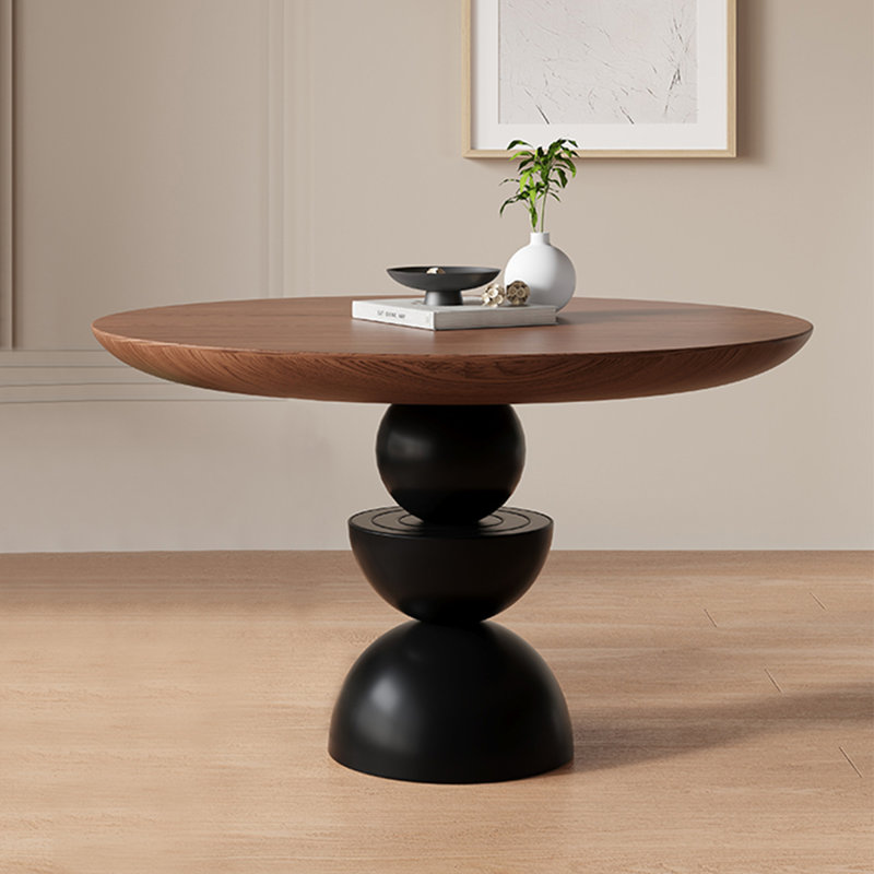 Black Brown Round Solid Wood Dining table, 29.53"H x 43.31"L x 43.31"W