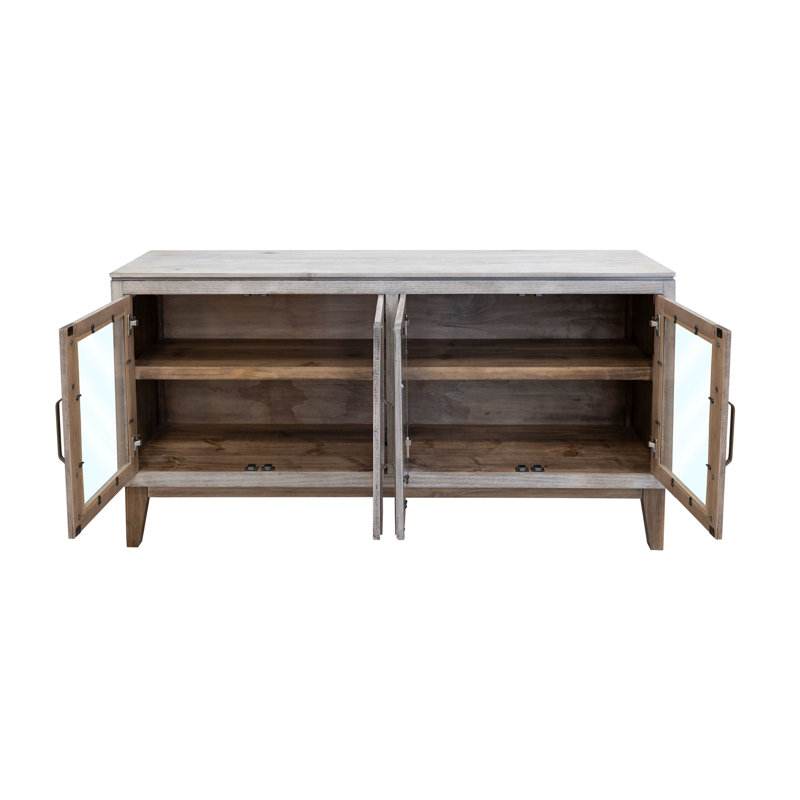 Console Livvy, 4 portes en verre, bois de peuplier blanc ivoire 69 po