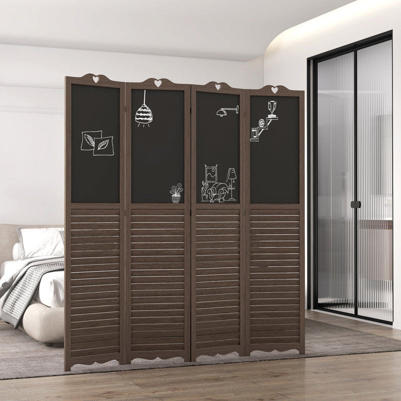 4-Panel Folding Room Divider With Blackboard, Natural