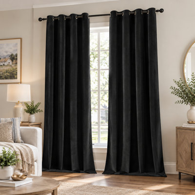 Rideau en velours décoratif doux et luxueux avec rideaux occultants et isolants, 2 panneaux, noir, 52 po x 63 po
