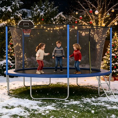 14FT Backyard Trampoline with Safety Enclosure Net & Basketball Hoop, ASTM Approved Recreational Trampoline for Kids and Adults – Outdoor