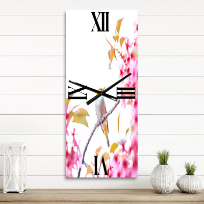 Horloge murale oiseau sur fleur de cerisier