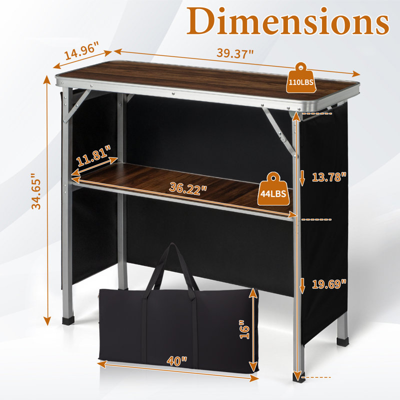 Patio Portable Folding Bar Table With Shelf, Brown