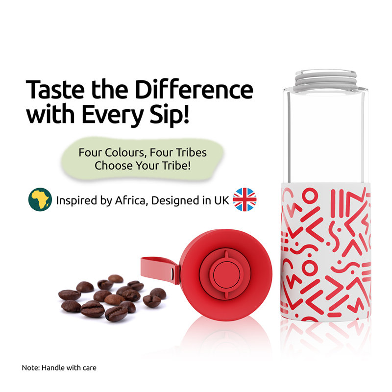 WAFE Cup 350Ml 2-in-1 Travel Mug & Glass Water Bottle, Red