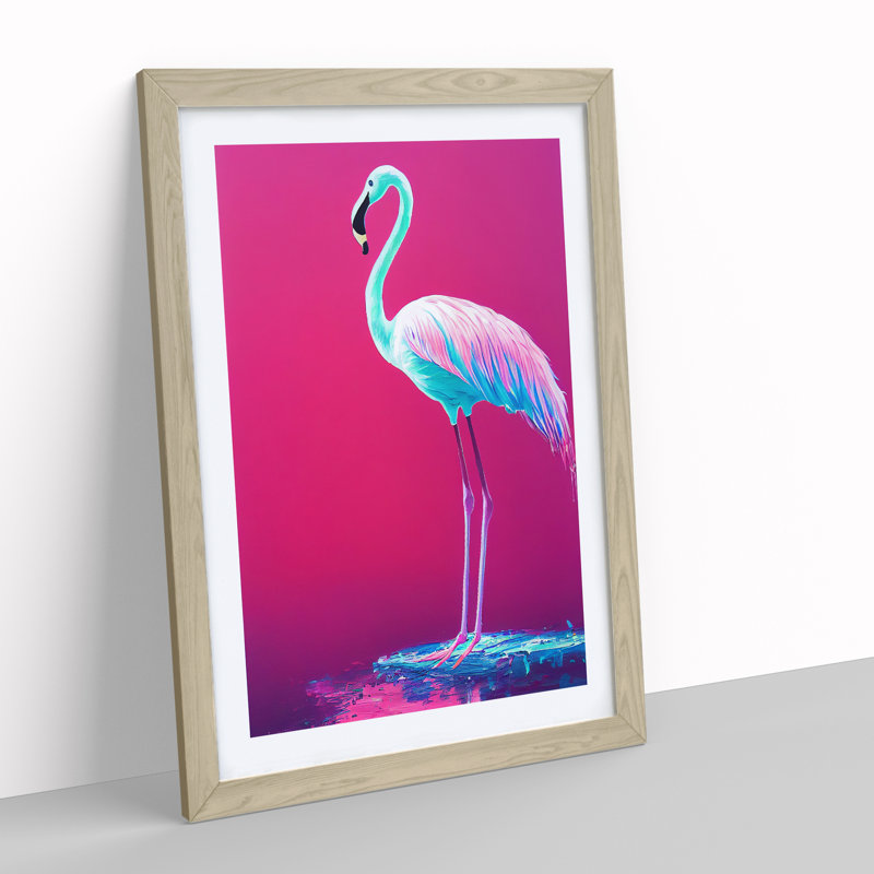 Neon Flamingo - Wall Art, 46cm H x 34cm W x 2cm D, Oak