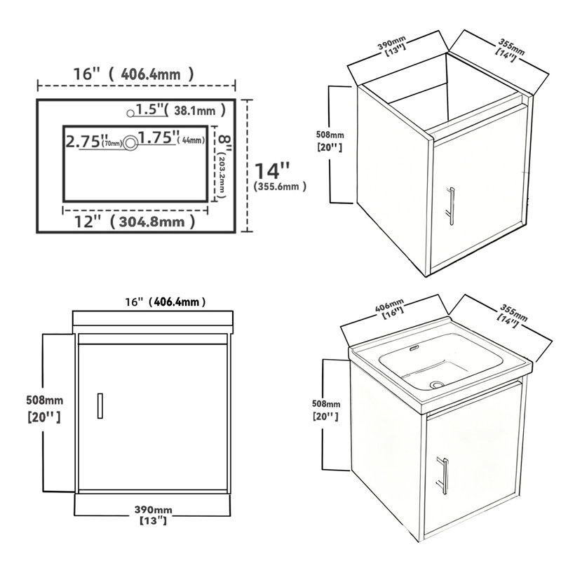 Meuble-lavabo flottant 16 po avec lavabo, porte à fermeture en douceur, lavabo en céramique, contreplaqué, kaki, Kaki, 16" W
