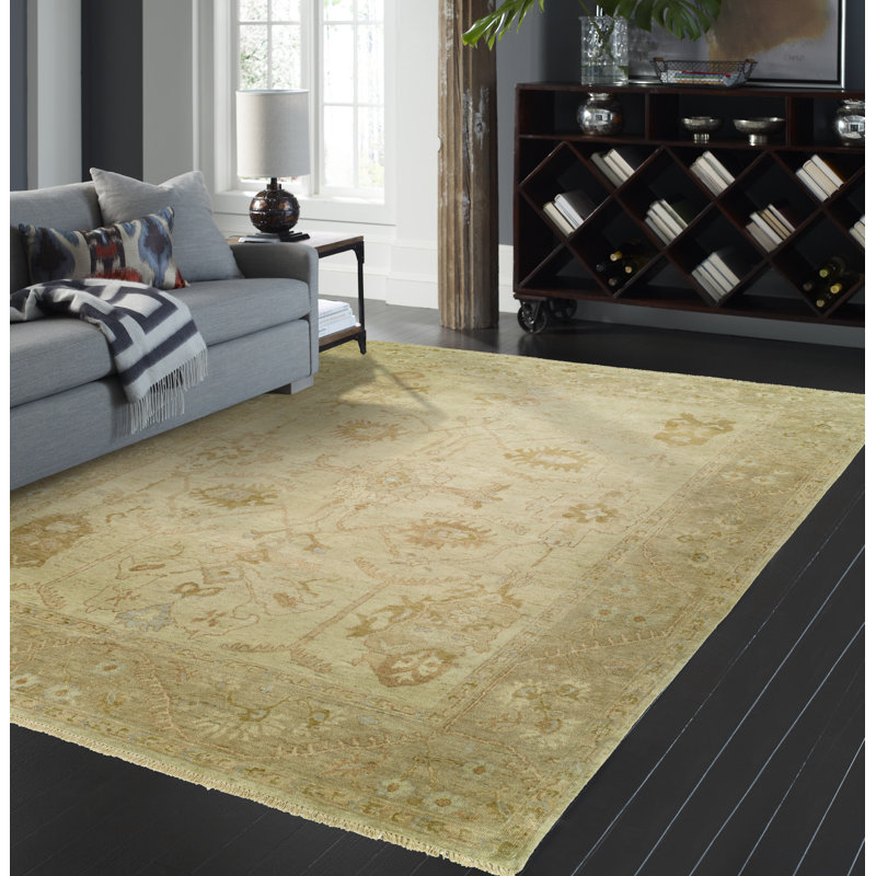 Hand Knotted Wool Oriental Area Rug in Beige, Rectangle 12' x 15'