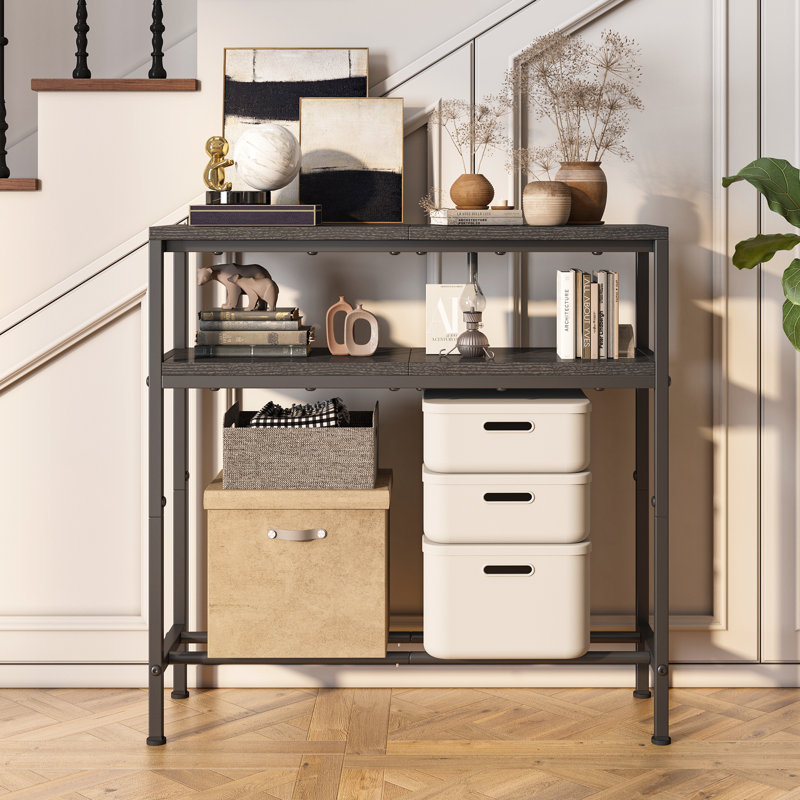 Table de hall d'entrée avec rangement, console à 3 niveaux de 31,5 po de largeur, canapé industriel avec tablettes ouvertes, tables de vestibule pour le vestibule, le couloir, la cuisine, le salon et la chambre à coucher, noir