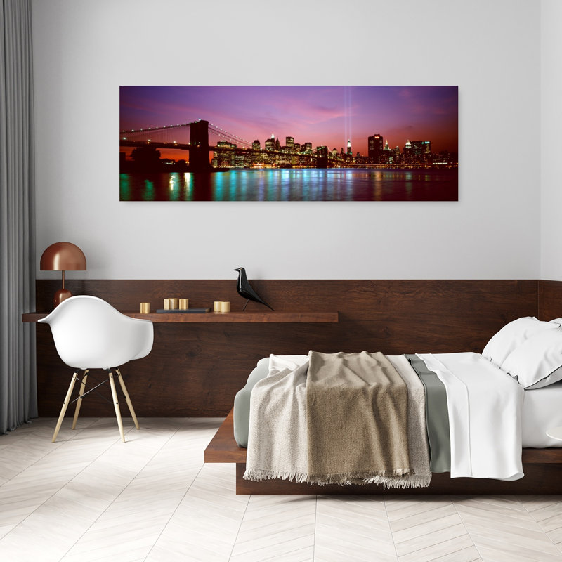 Skyscrapers Lit Up At Night World Trade Center Lower Manhattan Manhattan New York City New York State USA by Steven Lindner - Wrapped Canvas Panoramic Print