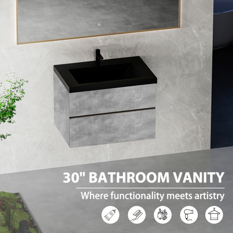 Meuble-lavabo flottant 30 po avec lavabo en céramique et tiroir 30 po