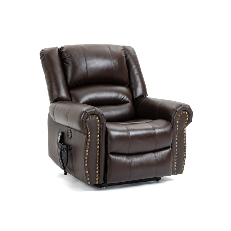 Hoxha Leather Lift Assist Recliner, Brown Genuine Leather