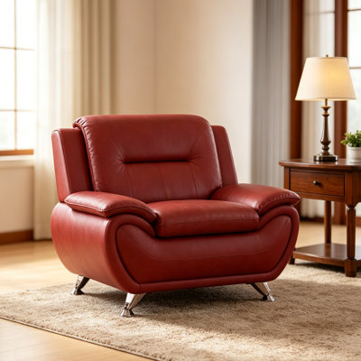 Fauteuil d'appoint moderne de 117 cm de large, recouvert de similicuir, confortable et doté de pieds en métal, idéal pour le salon.