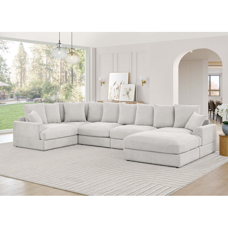 Canapé modulaire Arden Cloud, H 26 po x l 155,5 po x P 84 po, Microfibre/microsuède beige
