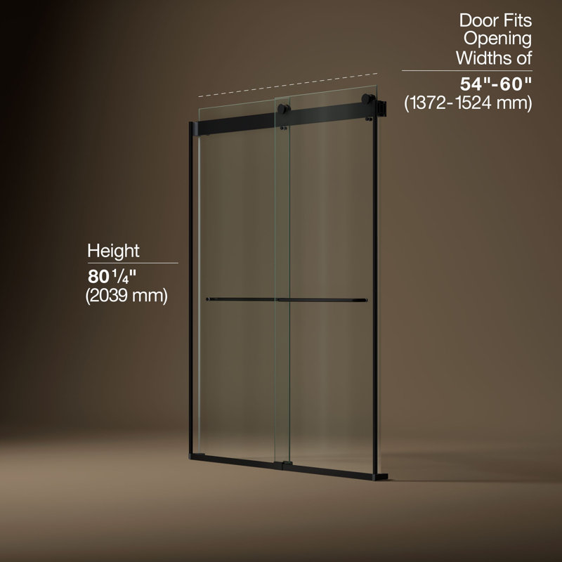 Porte de douche à dérivation de l 54 à 60 po x H 80 1/4 po Stoneridge avec verre transparent de 3/8 po d'épaisseur, Noir mat