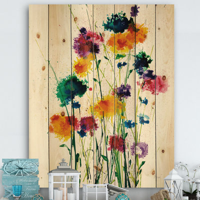 Abstract Wood Wall Art, Indigo Green Yellow Watercolor Print - Indigo Green and Yellow Watercolor