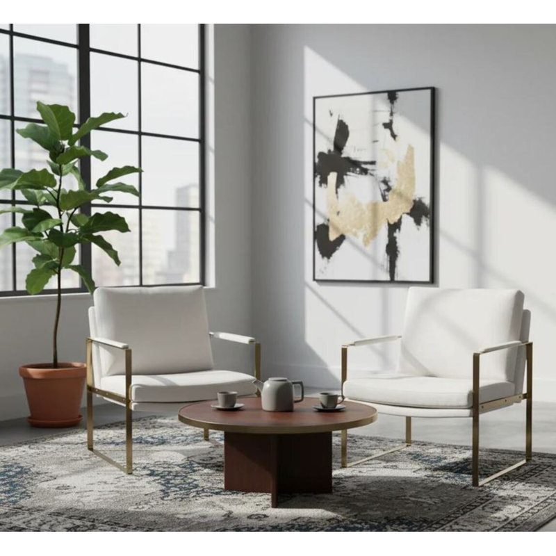 Fauteuil de 26 po de large Guani, Or, Similicuir blanc