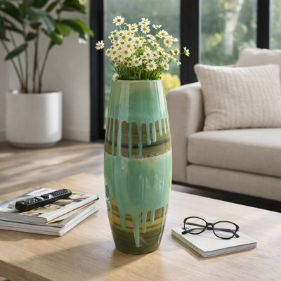 Handcrafted Pottery and Metal Decorative Vase with Textured Detailing