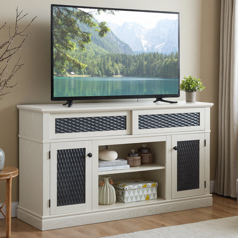 Charmant meuble télé avec beaucoup de rangement pour un espace de vie confortable et organisé, Chêne blanc, Non