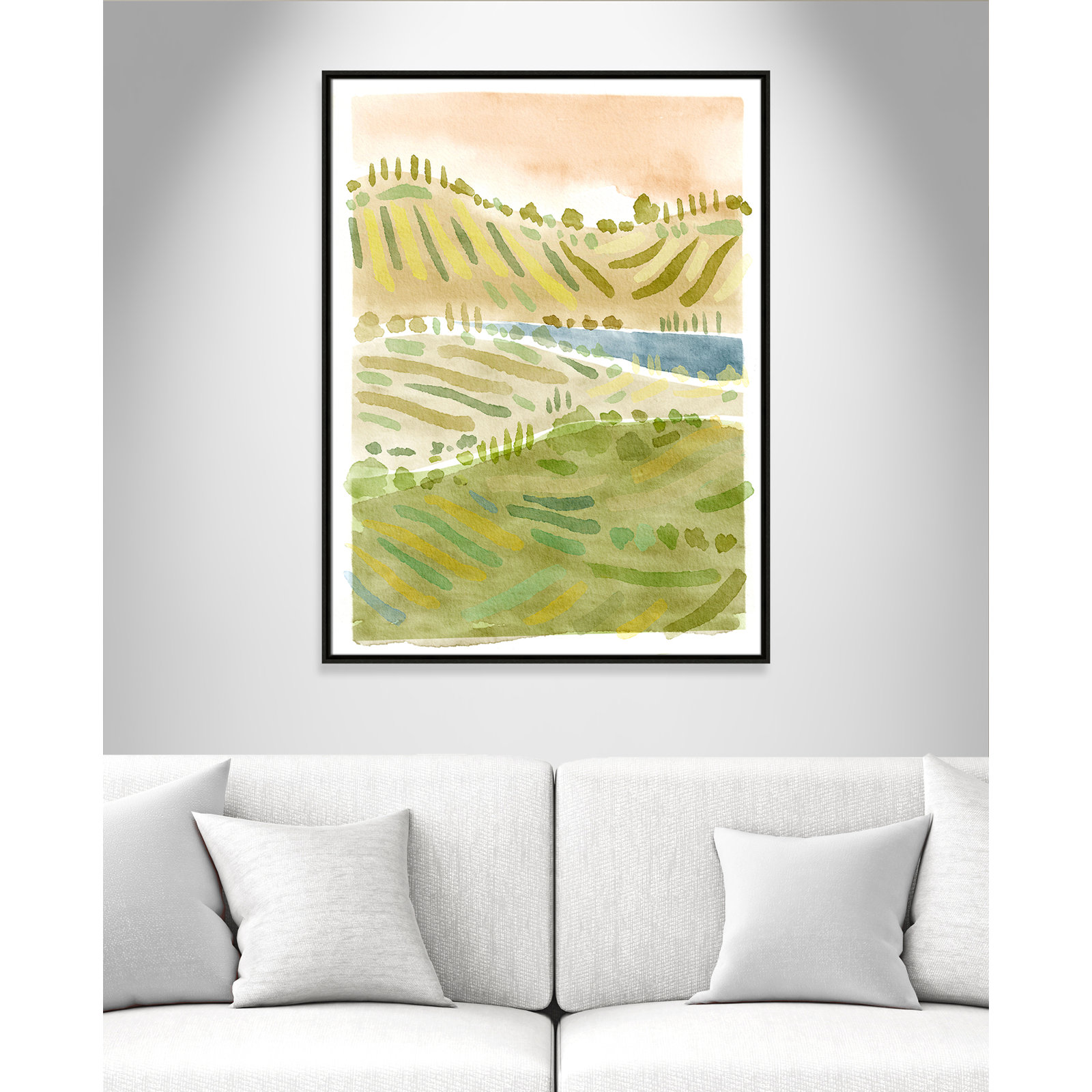 Tuscan Countryside Print, Espresso Floater Framed Canvas, No Mat, 41.5" H x 31.5" W x 2" D