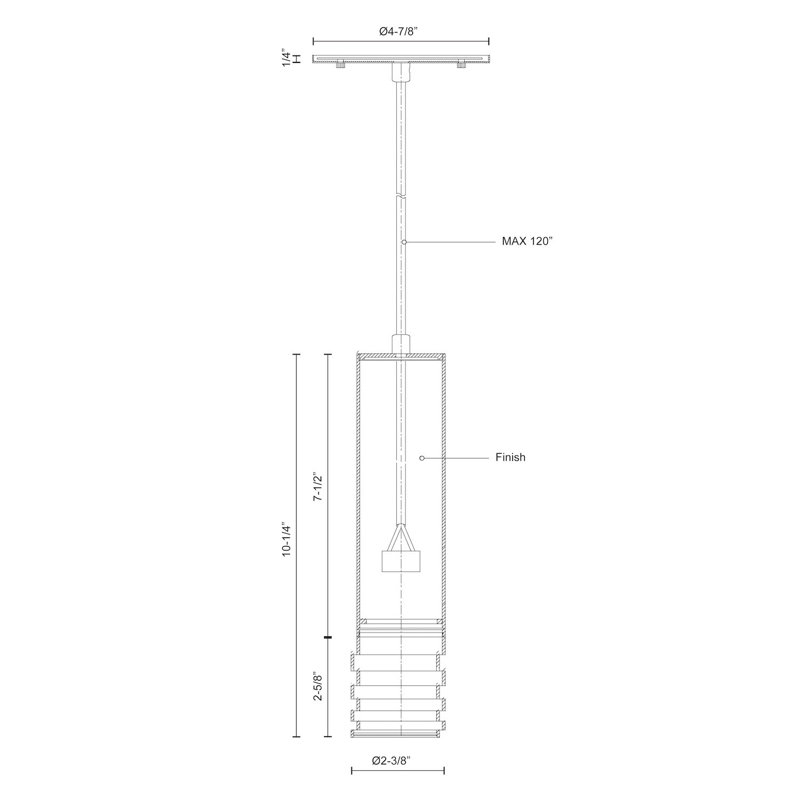 Milca 1 - Light Pendant, 10.25" H x 2.375" W x 2.375" D, Gray